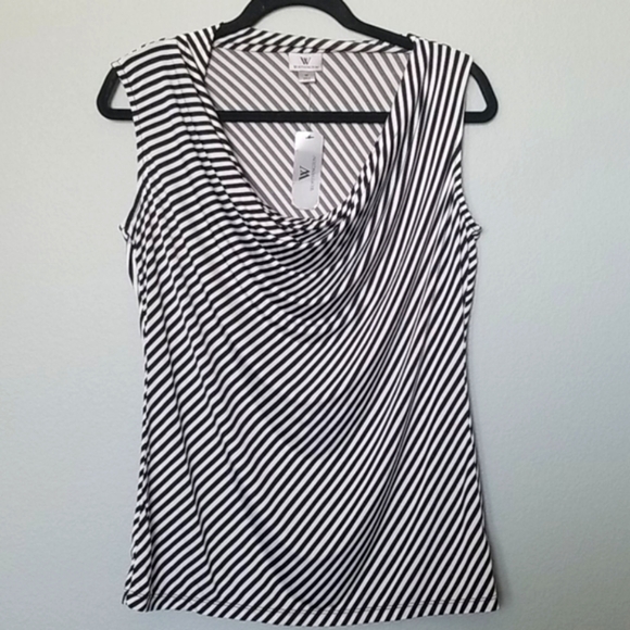 Worthington Office NWT medium black amd white drape neck blouse - Picture 1 of 5